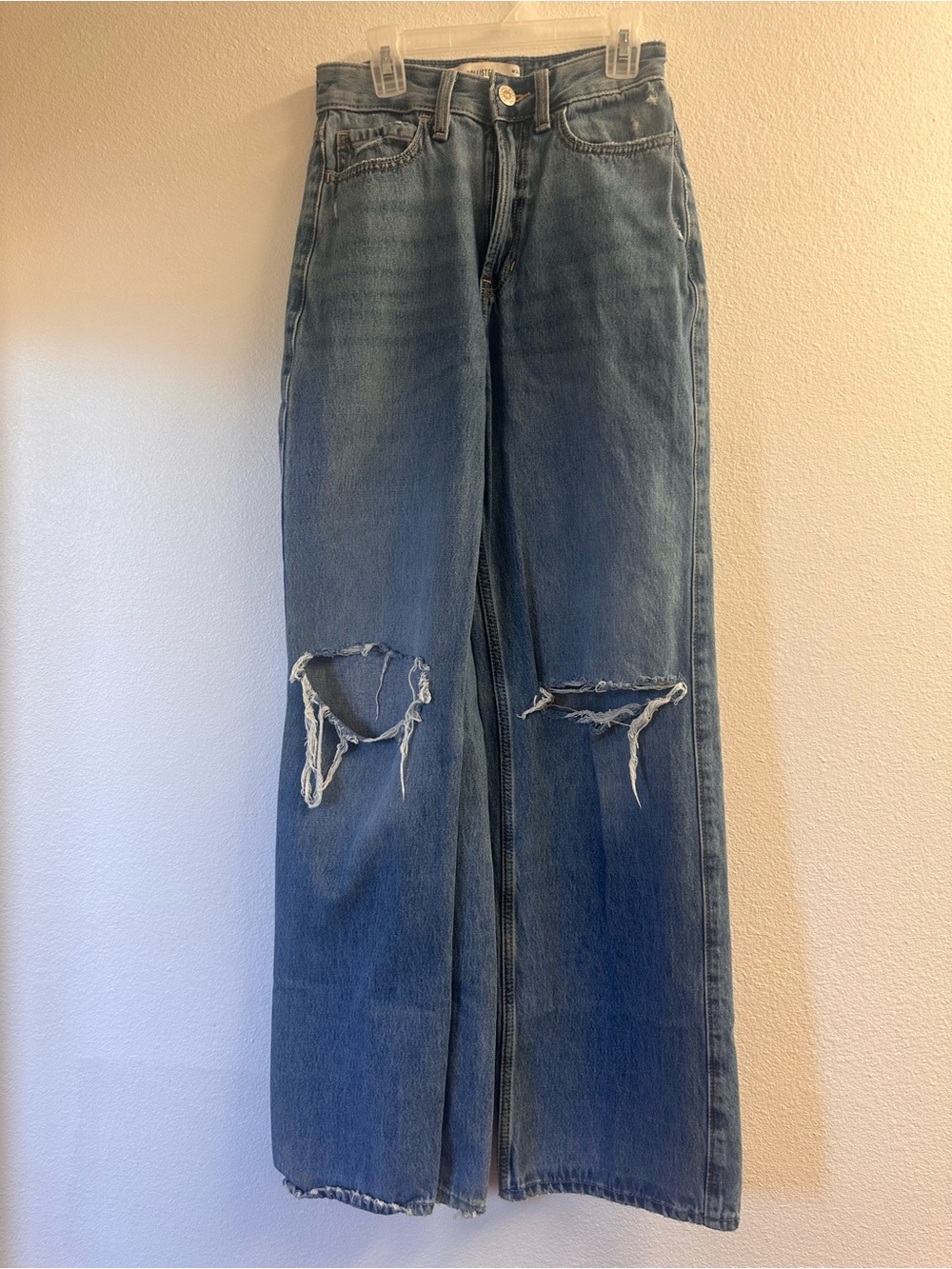 Hollister Distressed Blue Wide-Leg Jeans